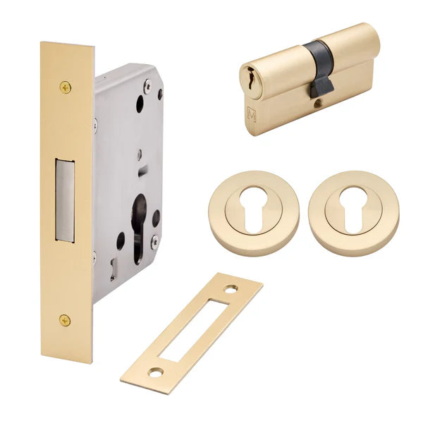 Satin Brass Euro Deadbolt Kit - Manovella