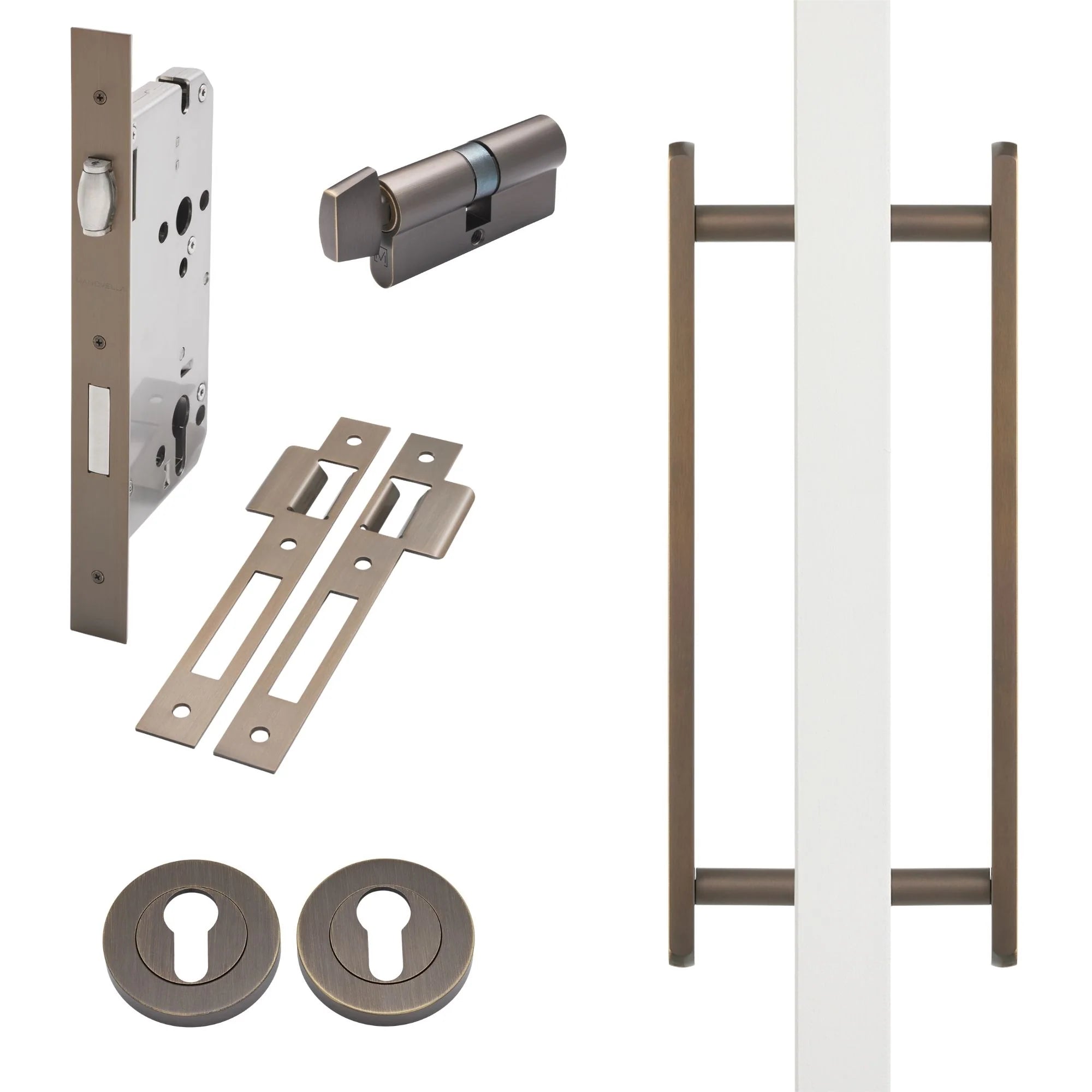 Aged Brass Roller Lock Kit - Imogen Pull - Manovella