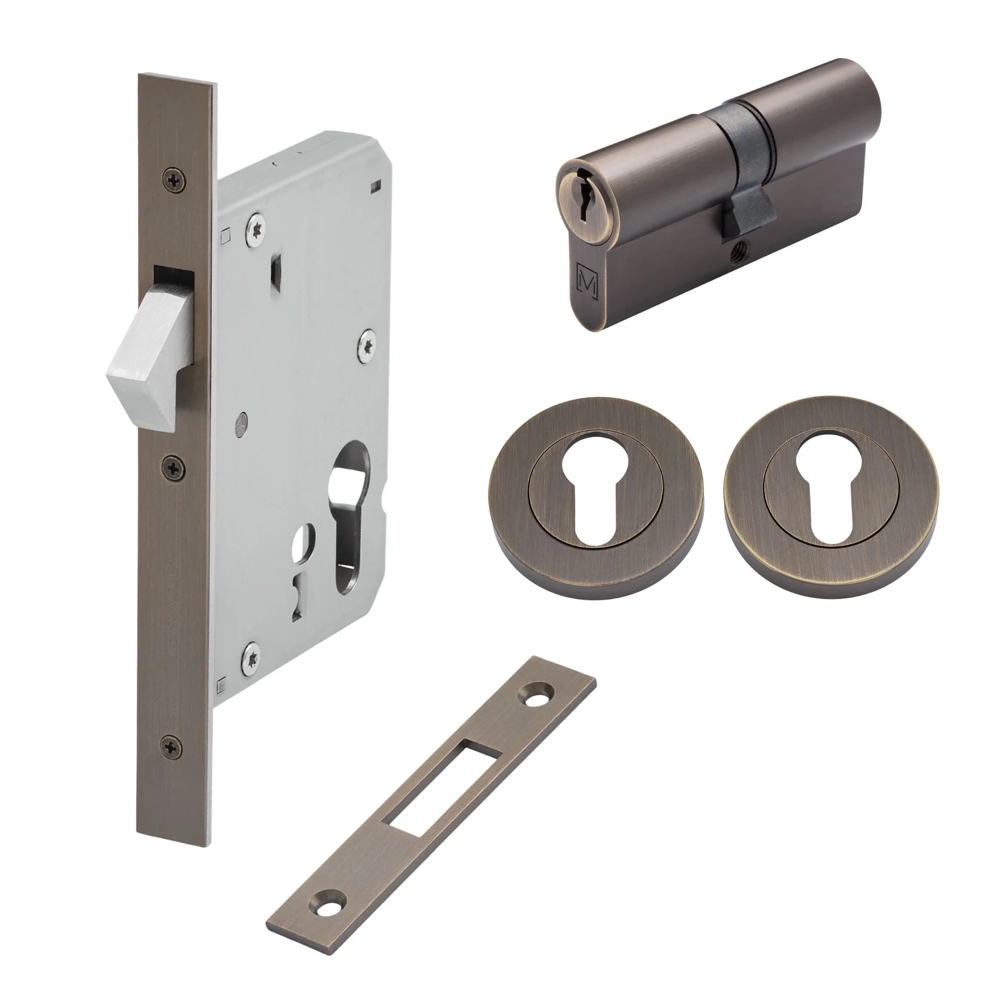 Aged Brass Sliding Door Lock Kit - Manovella