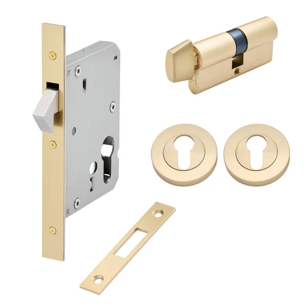 Satin Brass Sliding Door Lock Kit - Manovella