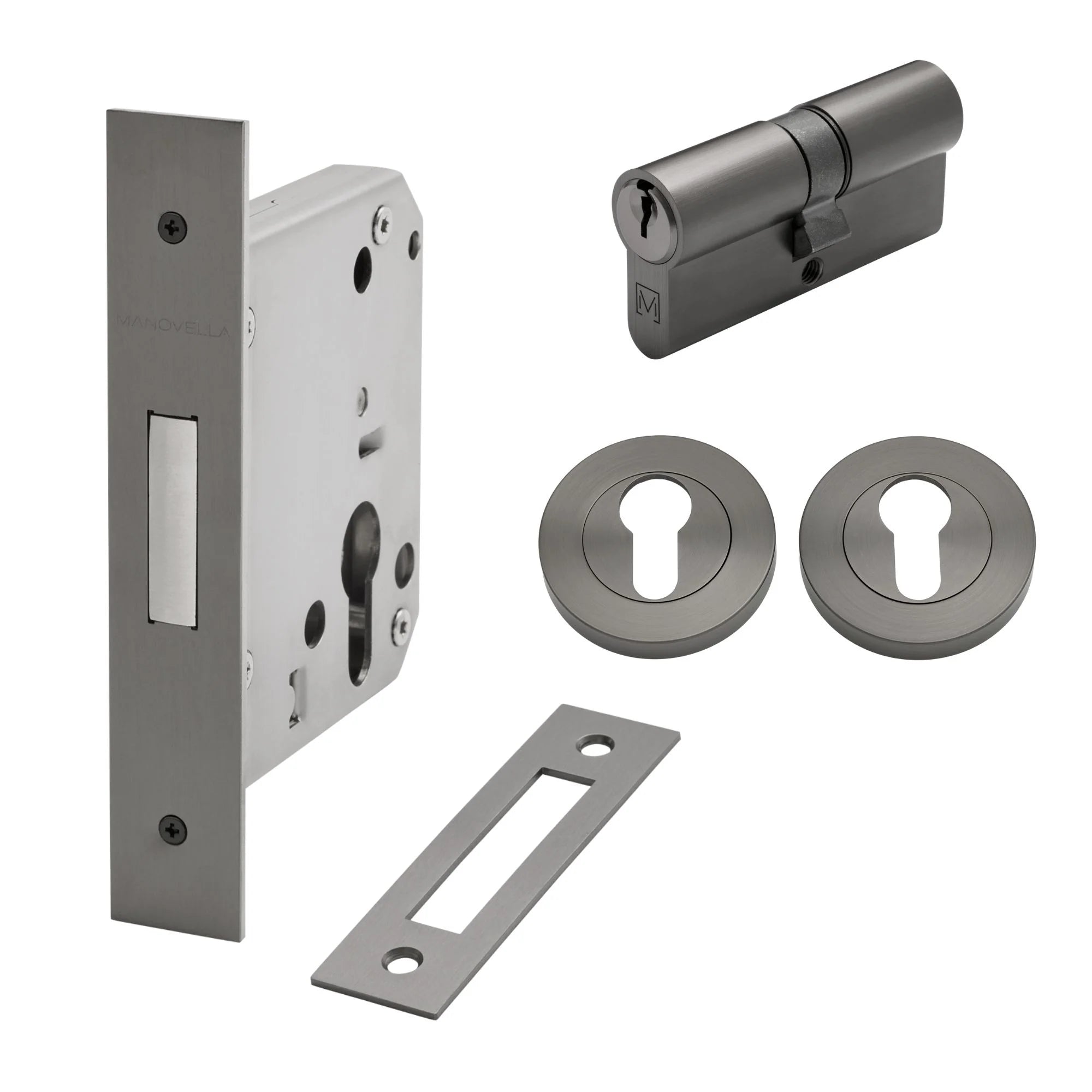 Gunmetal Euro Deadbolt Kit - Manovella