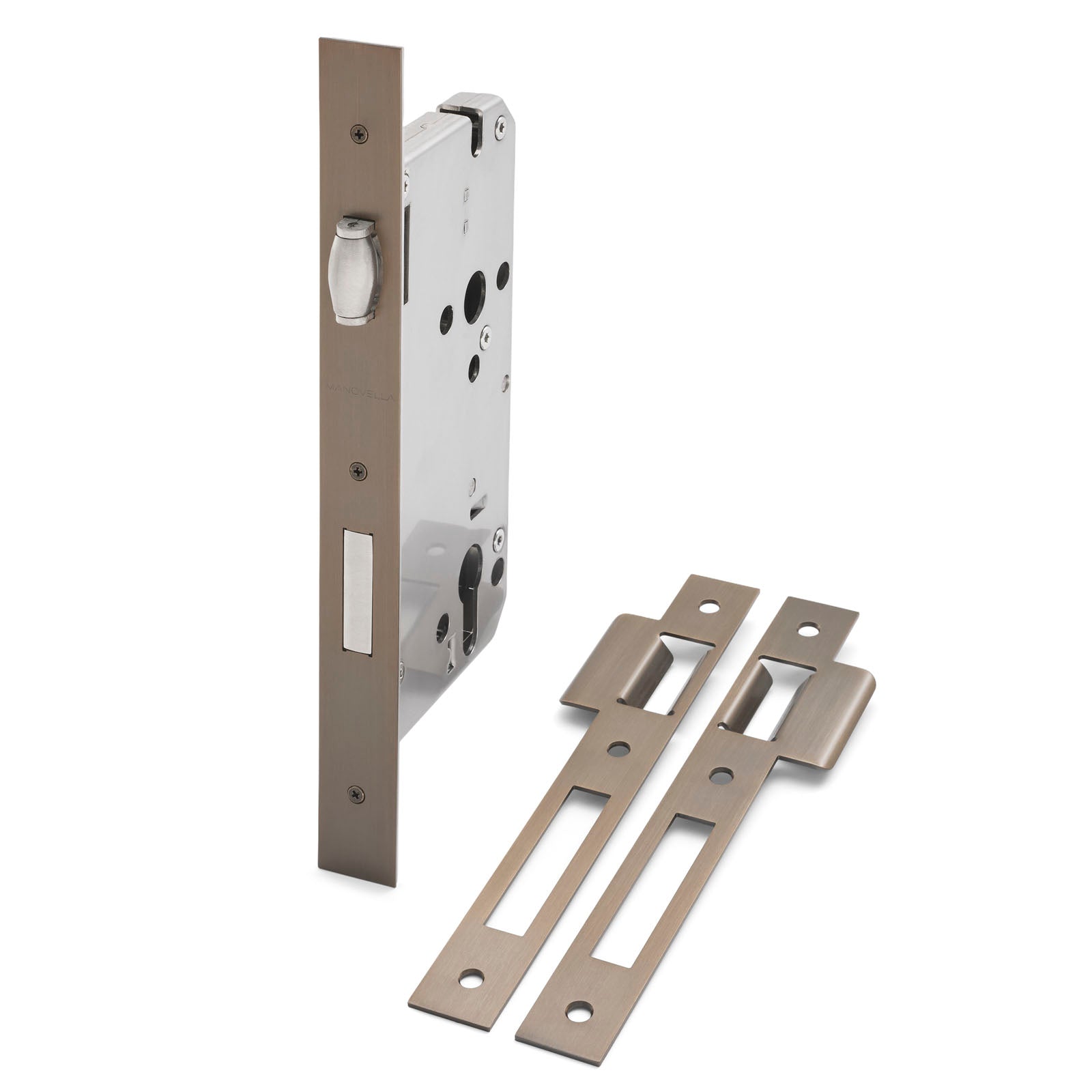 Aged Brass Euro Roller Mortice Lock 316SS (85mm Pitch 60mm Backset) - Manovella