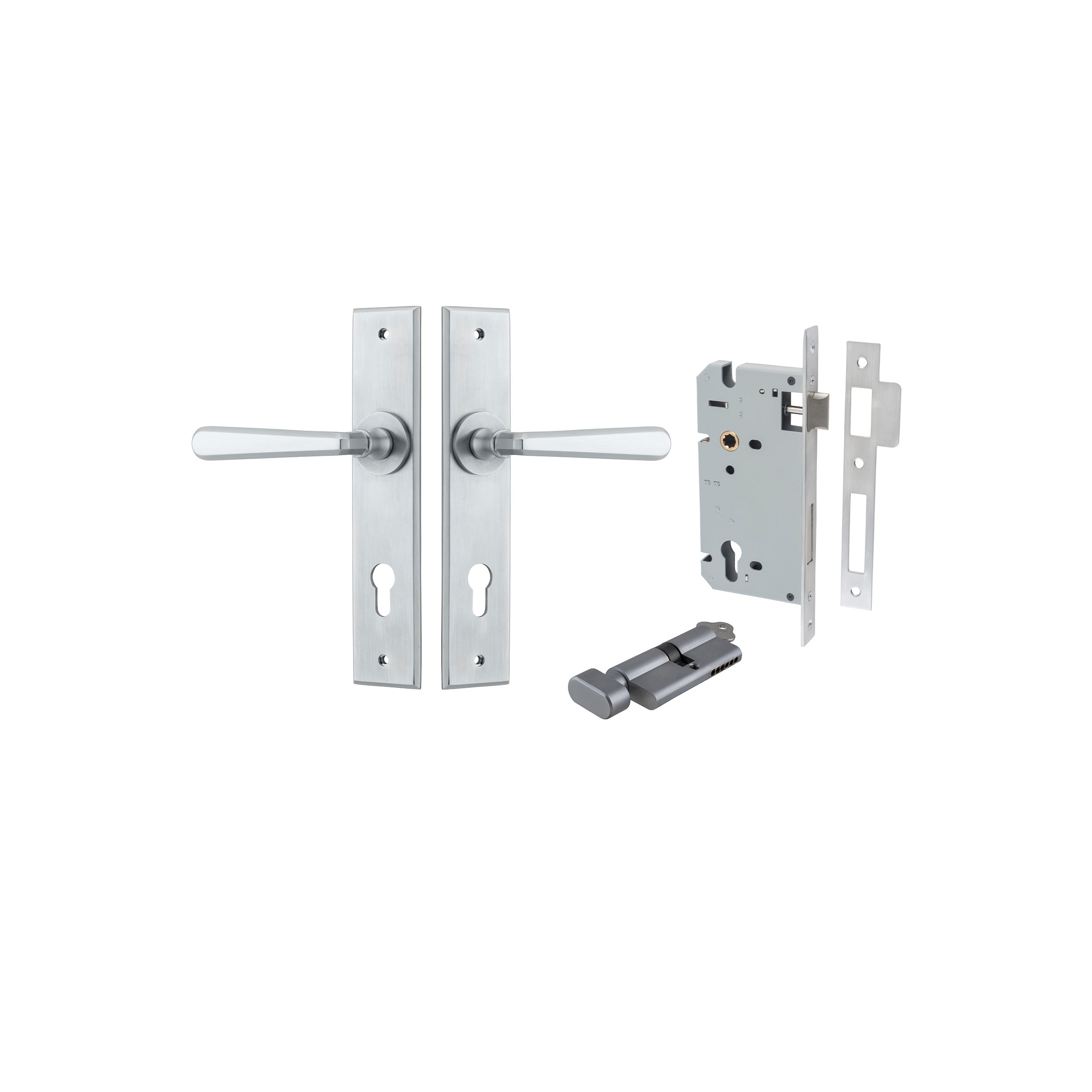 Copenhagen Lever - Chamfered Backplate - Entry Point - Iver - Brushed Chrome - Door Levers