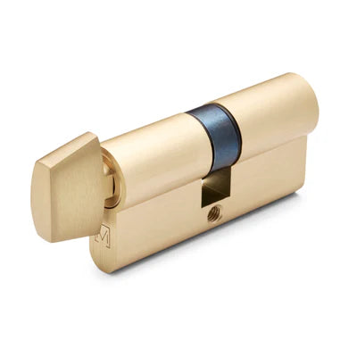 Satin Brass High Security Turn Snib 5 Pin Euro Cylinder - Manovella