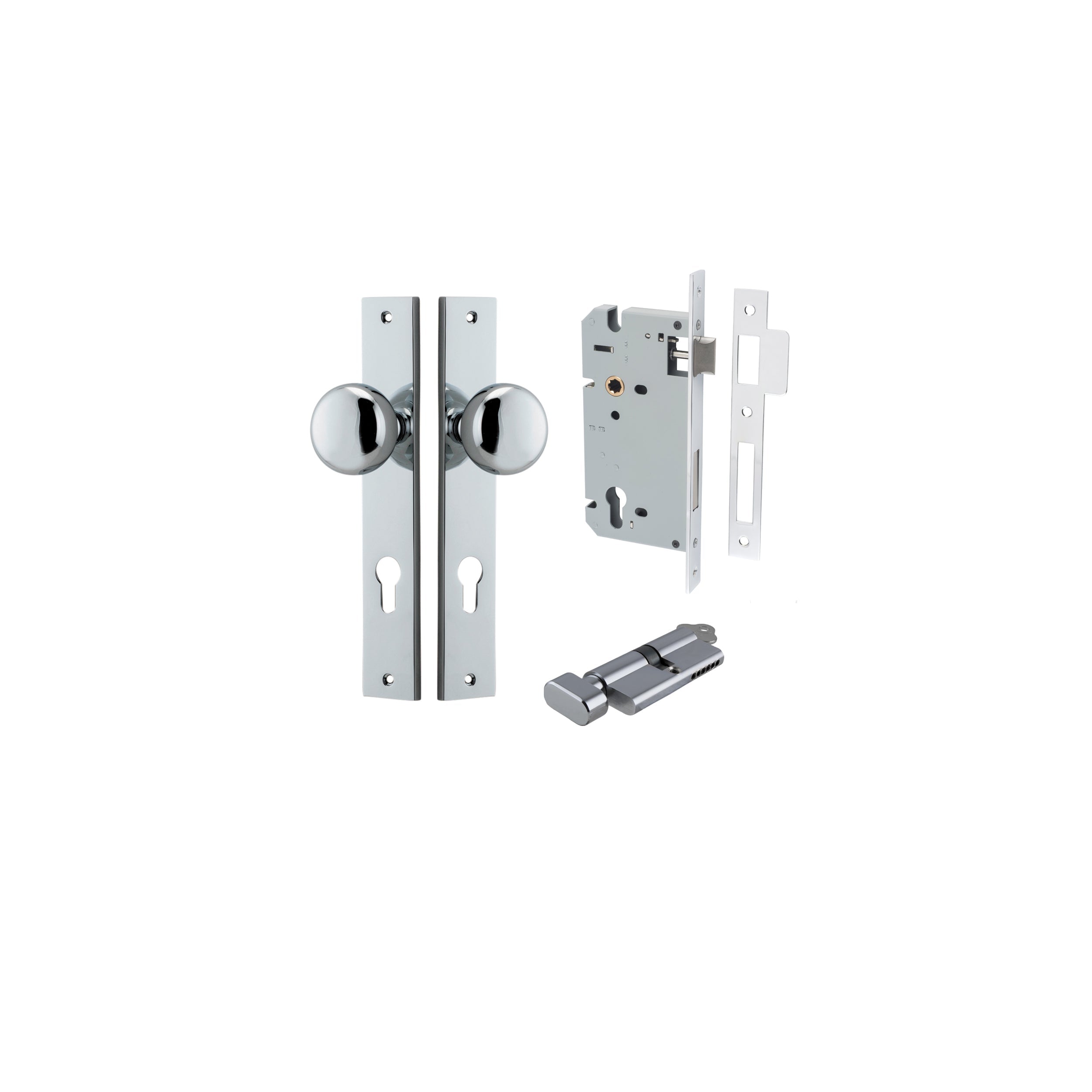 Cambridge Knob - Rectangular Backplate - Entry Point - Iver - Polished Chrome - Door Knobs