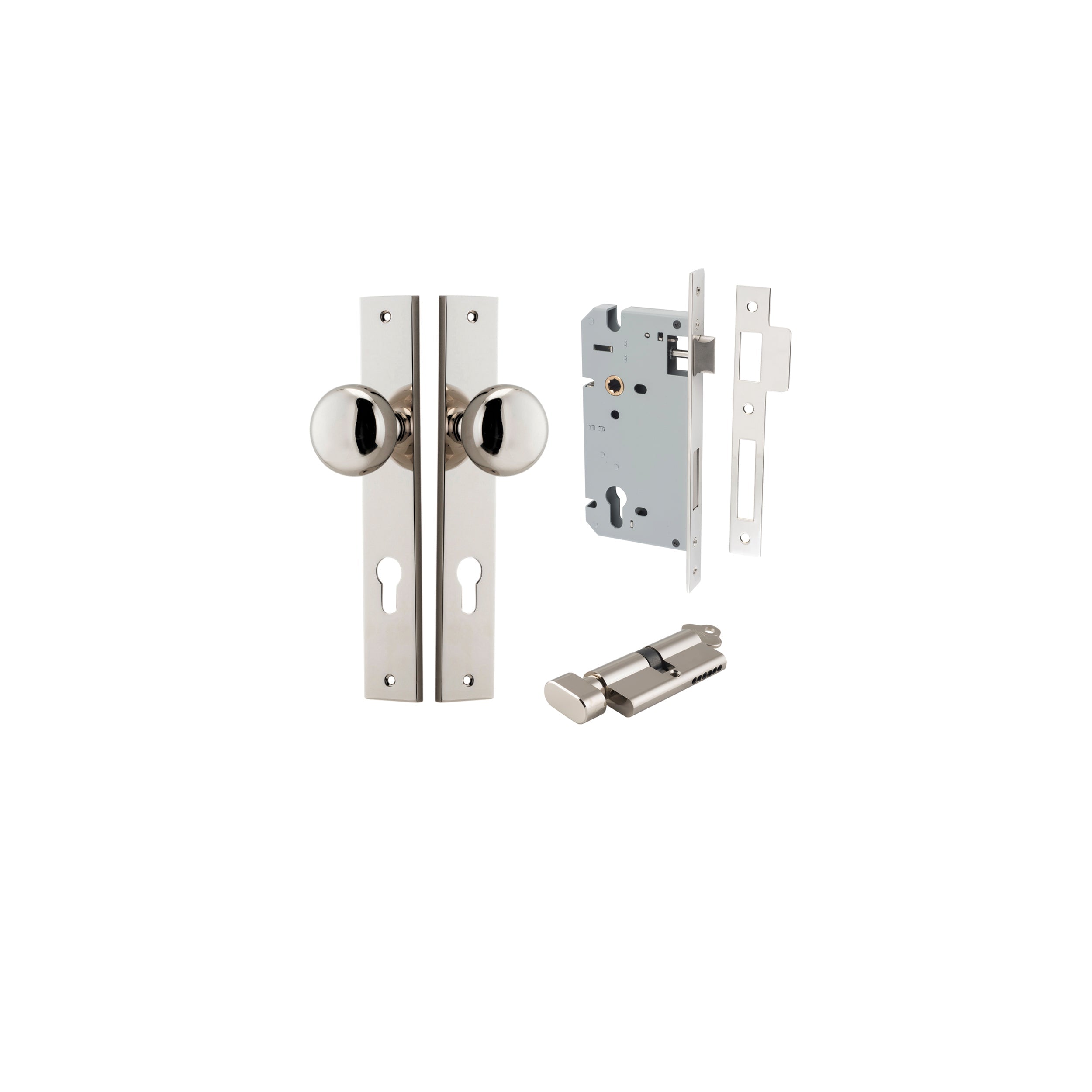Cambridge Knob - Rectangular Backplate - Entry Point - Iver - Polished Nickel - Door Knobs