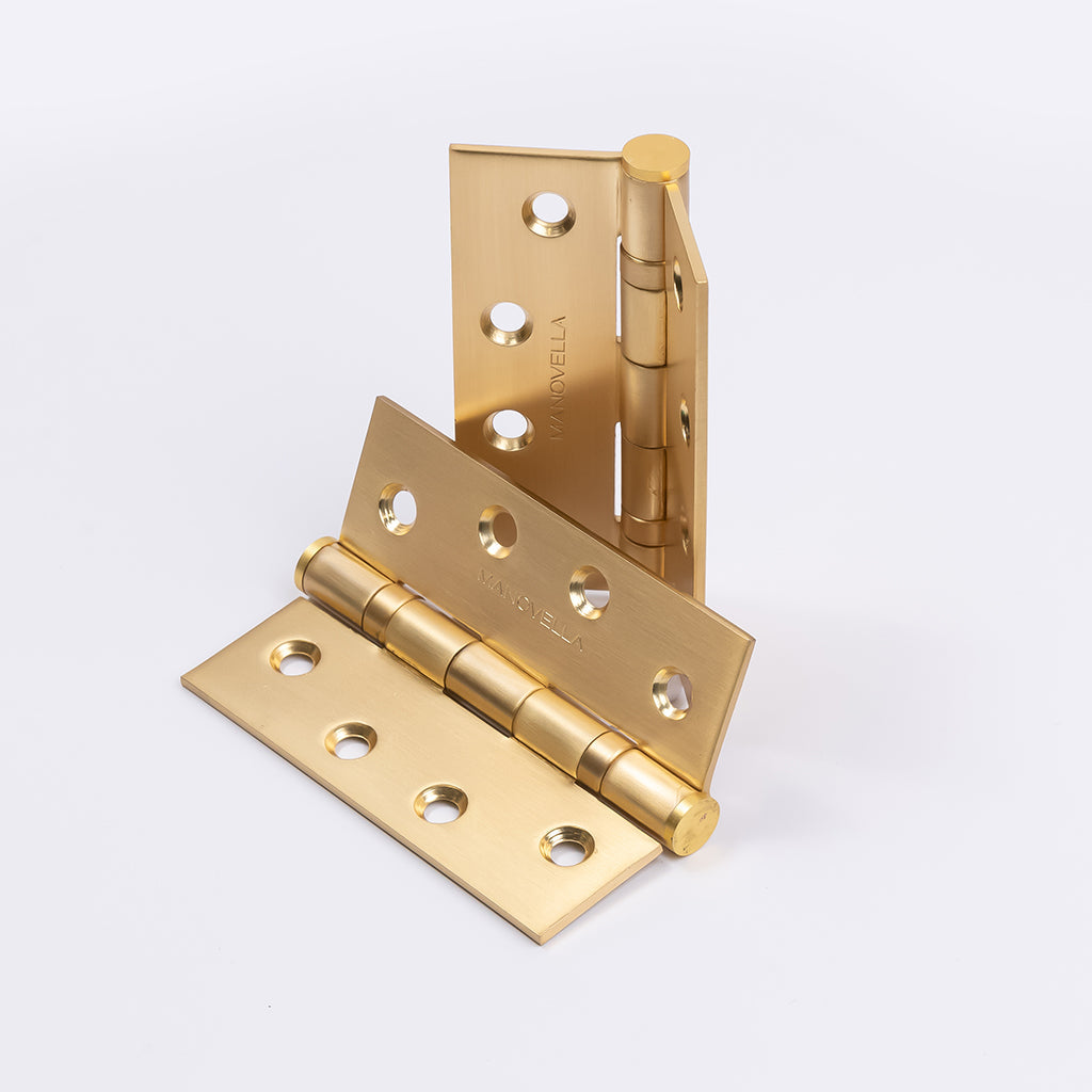 Satin Brass Ball Bearing Hinge (Pair) 100mm x 75mm - Manovella