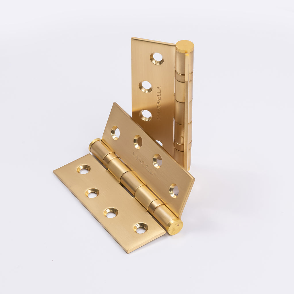 Satin Brass Ball Bearing Hinge (Pair) 100mm x 75mm - Manovella
