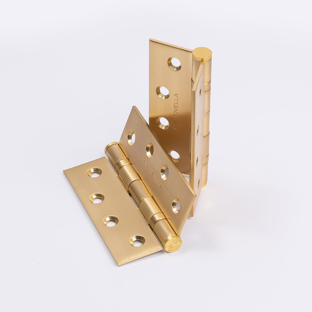 Satin Brass Ball Bearing Hinge (Pair) 100mm x 75mm - Manovella