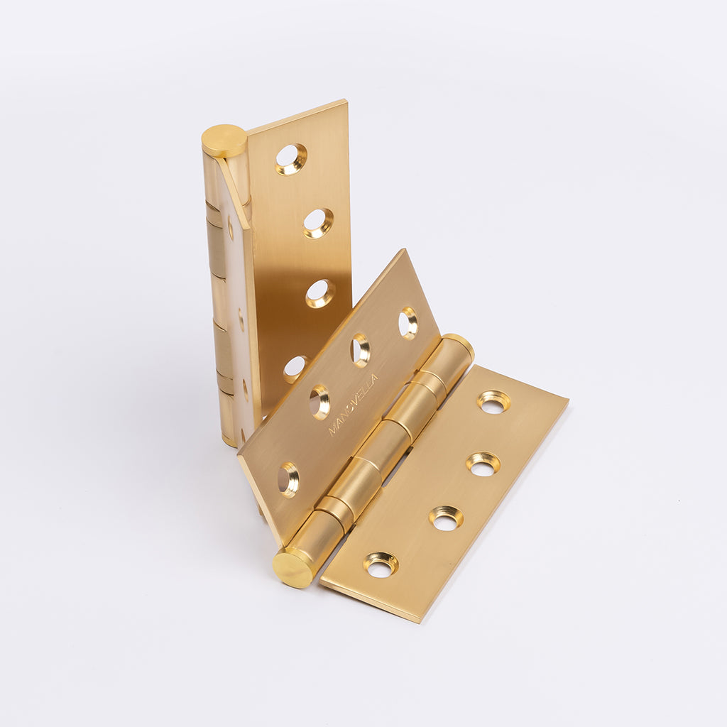 Satin Brass Ball Bearing Hinge (Pair) 100mm x 75mm - Manovella