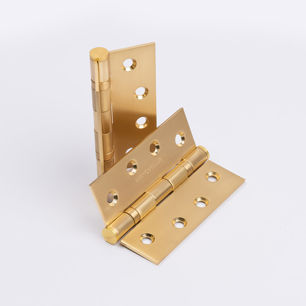 Satin Brass Ball Bearing Hinge (Pair) 100mm x 75mm - Manovella