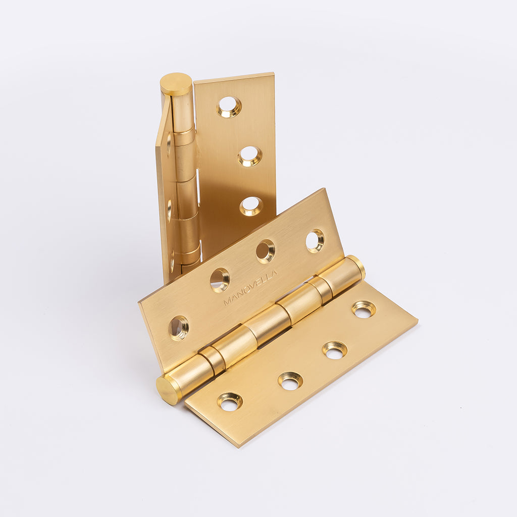 Satin Brass Ball Bearing Hinge (Pair) 100mm x 75mm - Manovella