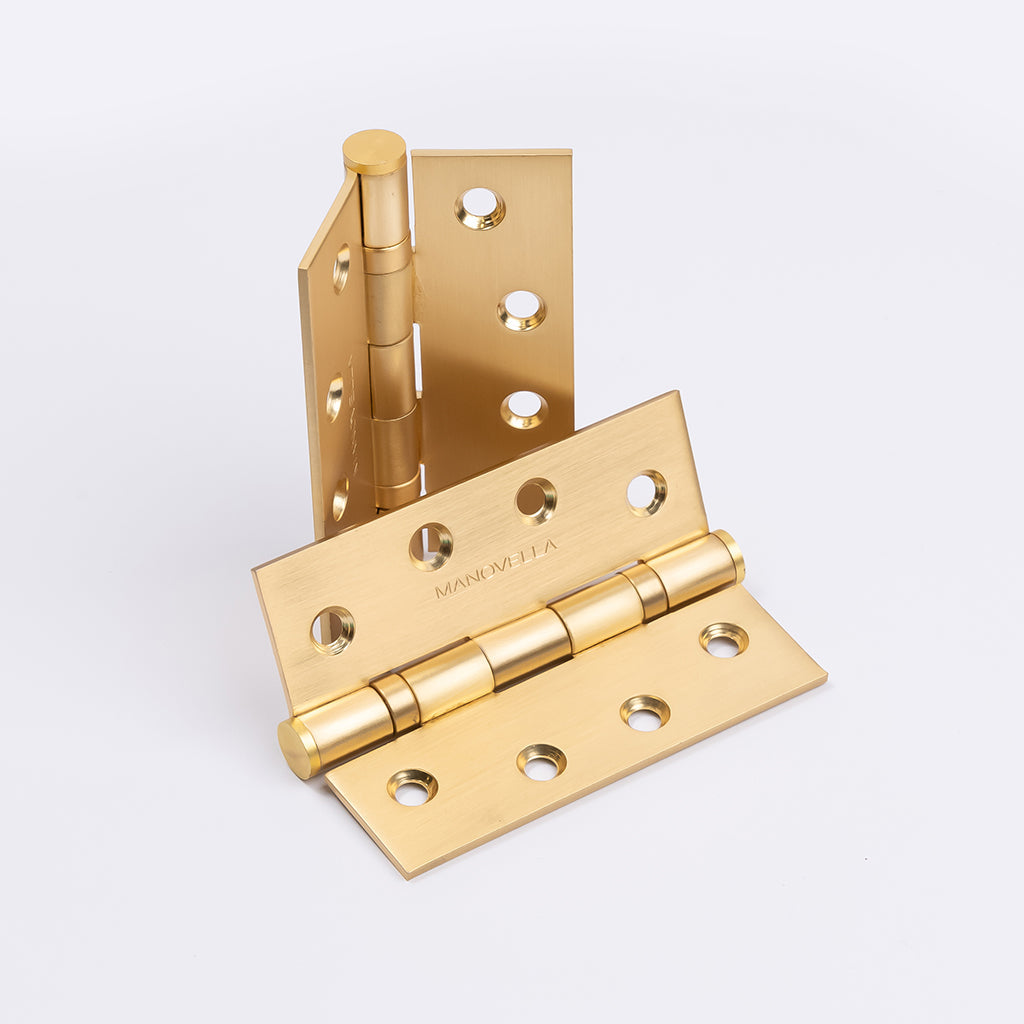 Satin Brass Ball Bearing Hinge (Pair) 100mm x 75mm - Manovella
