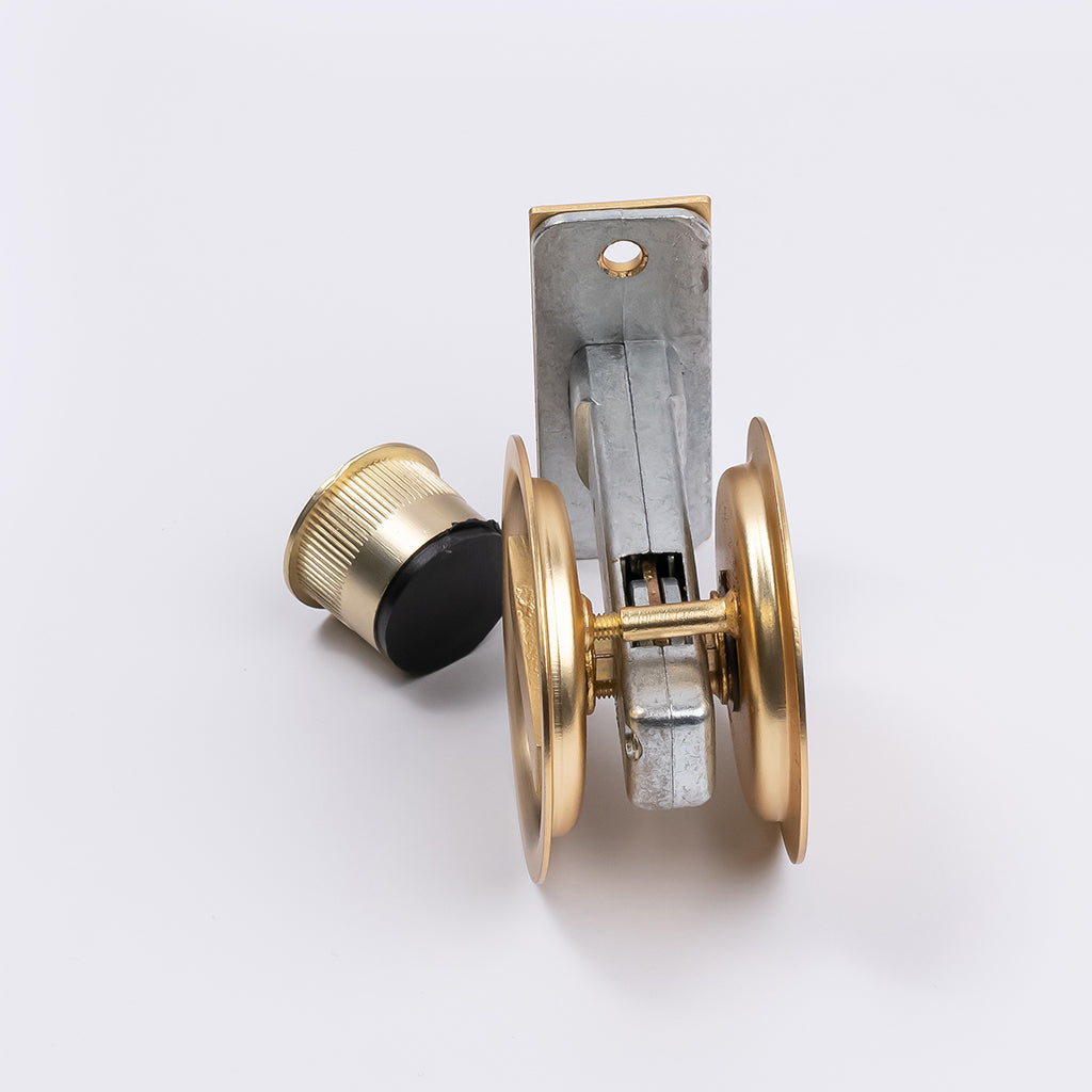 Satin Brass Round Sliding Cavity Privacy Lock - Manovella