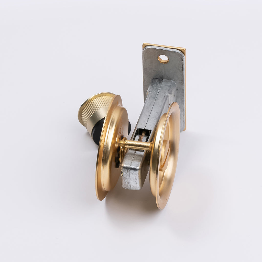 Satin Brass Round Sliding Cavity Privacy Lock - Manovella
