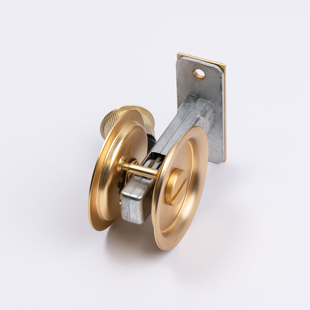 Satin Brass Round Sliding Cavity Privacy Lock - Manovella