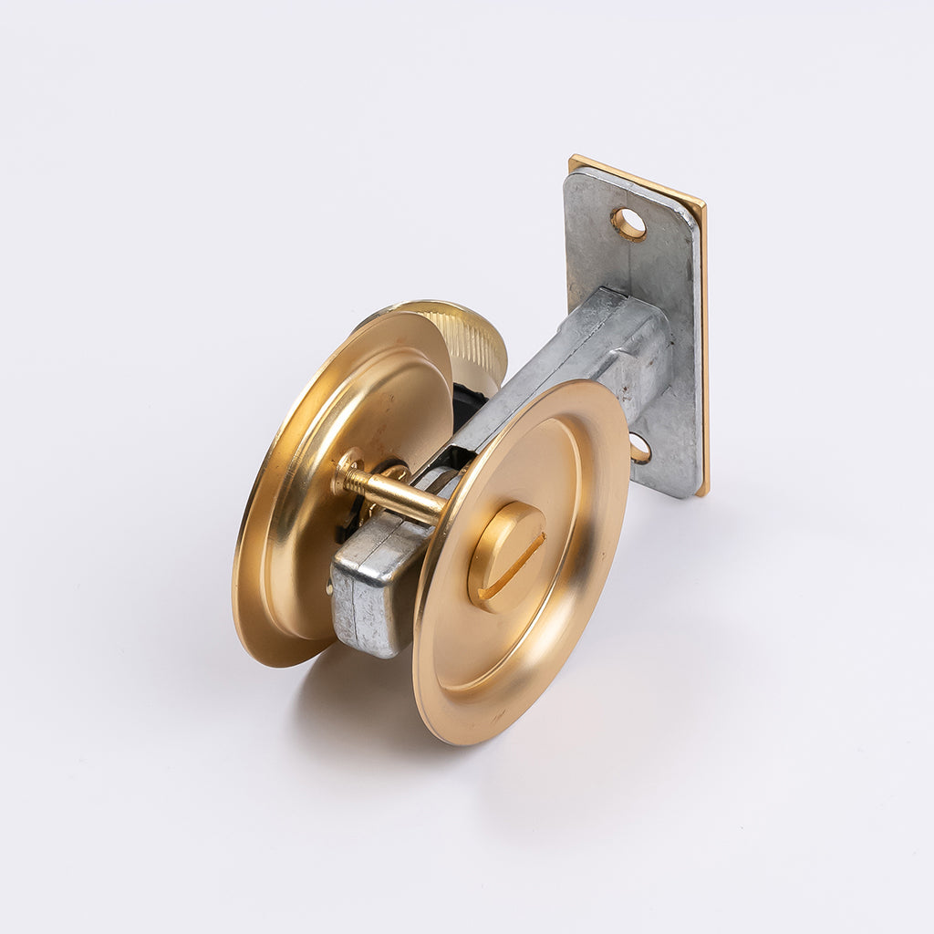 Satin Brass Round Sliding Cavity Privacy Lock - Manovella