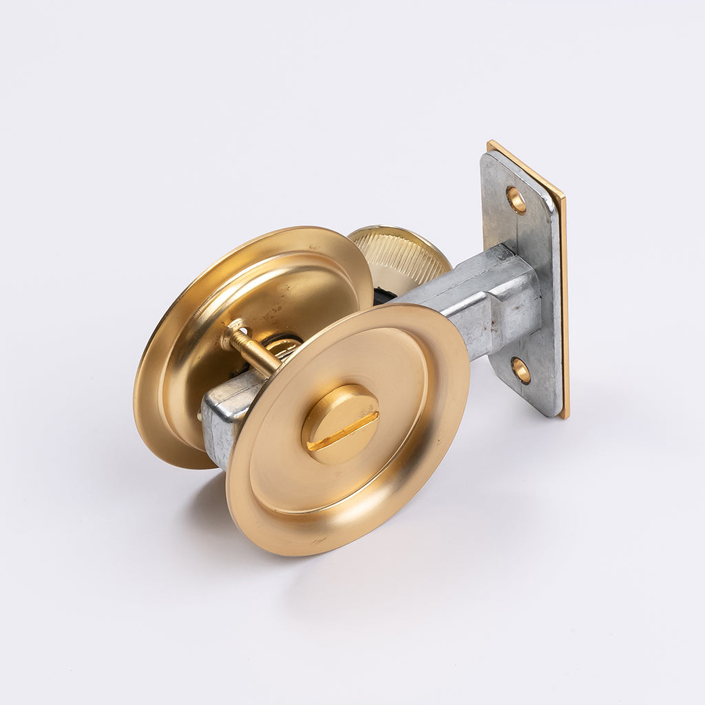 Satin Brass Round Sliding Cavity Privacy Lock - Manovella