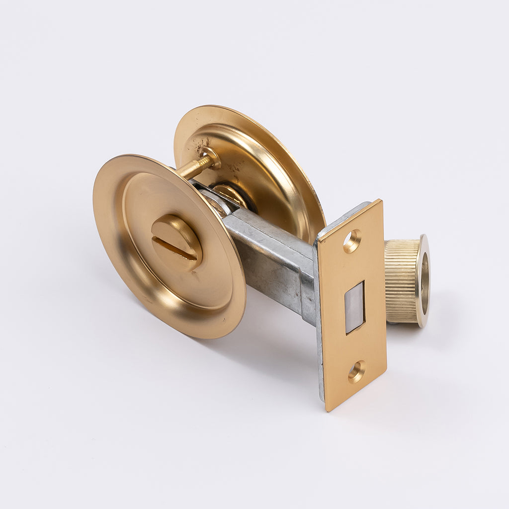 Satin Brass Round Sliding Cavity Privacy Lock - Manovella