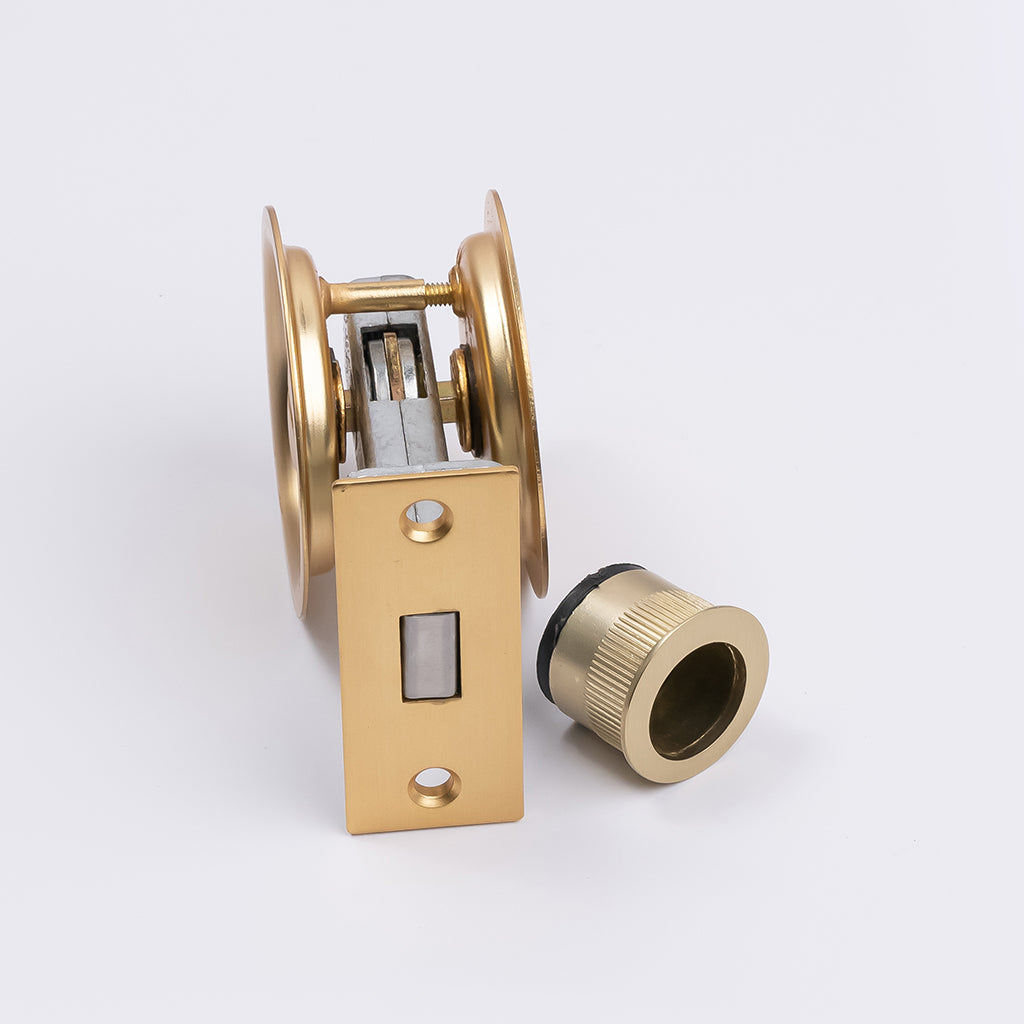 Satin Brass Round Sliding Cavity Privacy Lock - Manovella