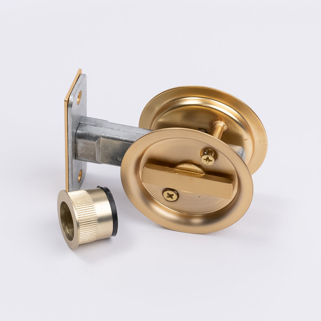 Satin Brass Round Sliding Cavity Privacy Lock - Manovella