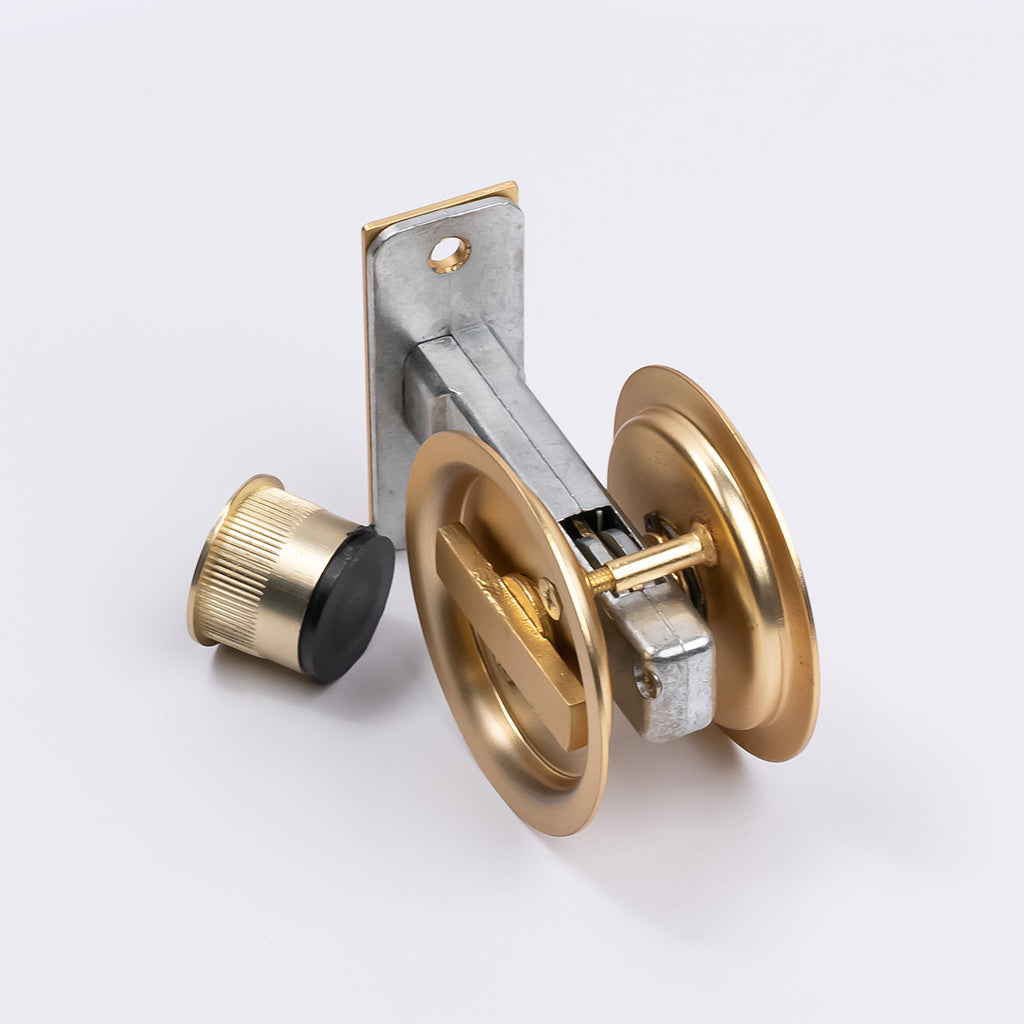 Satin Brass Round Sliding Cavity Privacy Lock - Manovella