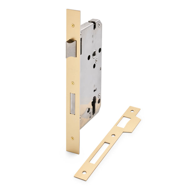 Satin Brass Euro Mortice Lock 316SSS (85mm Pitch 60mm Backset) - Manovella