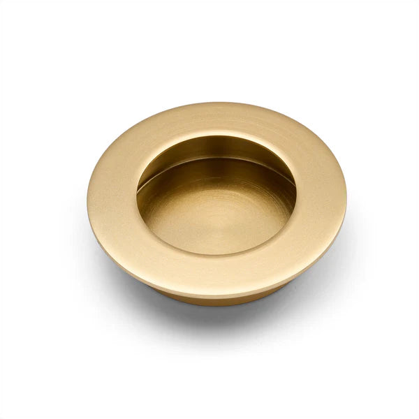 Satin Brass Sliding Door Round Flush Pull 65mm - Manovella