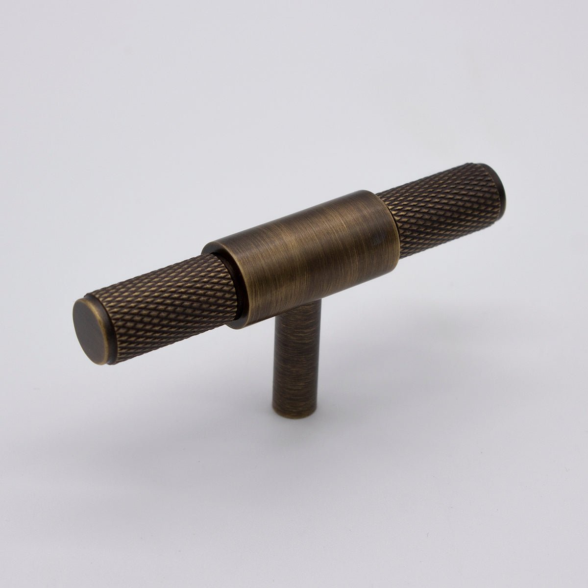 Aged Brass Knurled Cabinet T - Bar Pull - Miranda - Manovella - Entry - Point - CABMIR80AG - Manovella