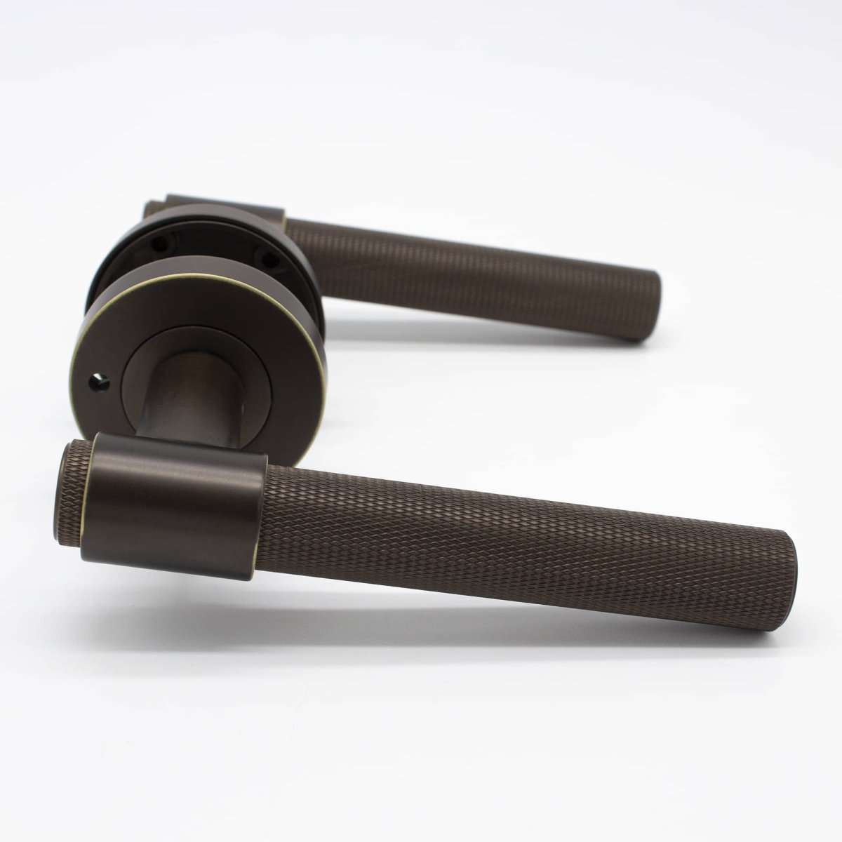 Aged Brass Knurled Privacy Door Handle - Rosedale - Manovella - Entry - Point - RSD2AG - Manovella