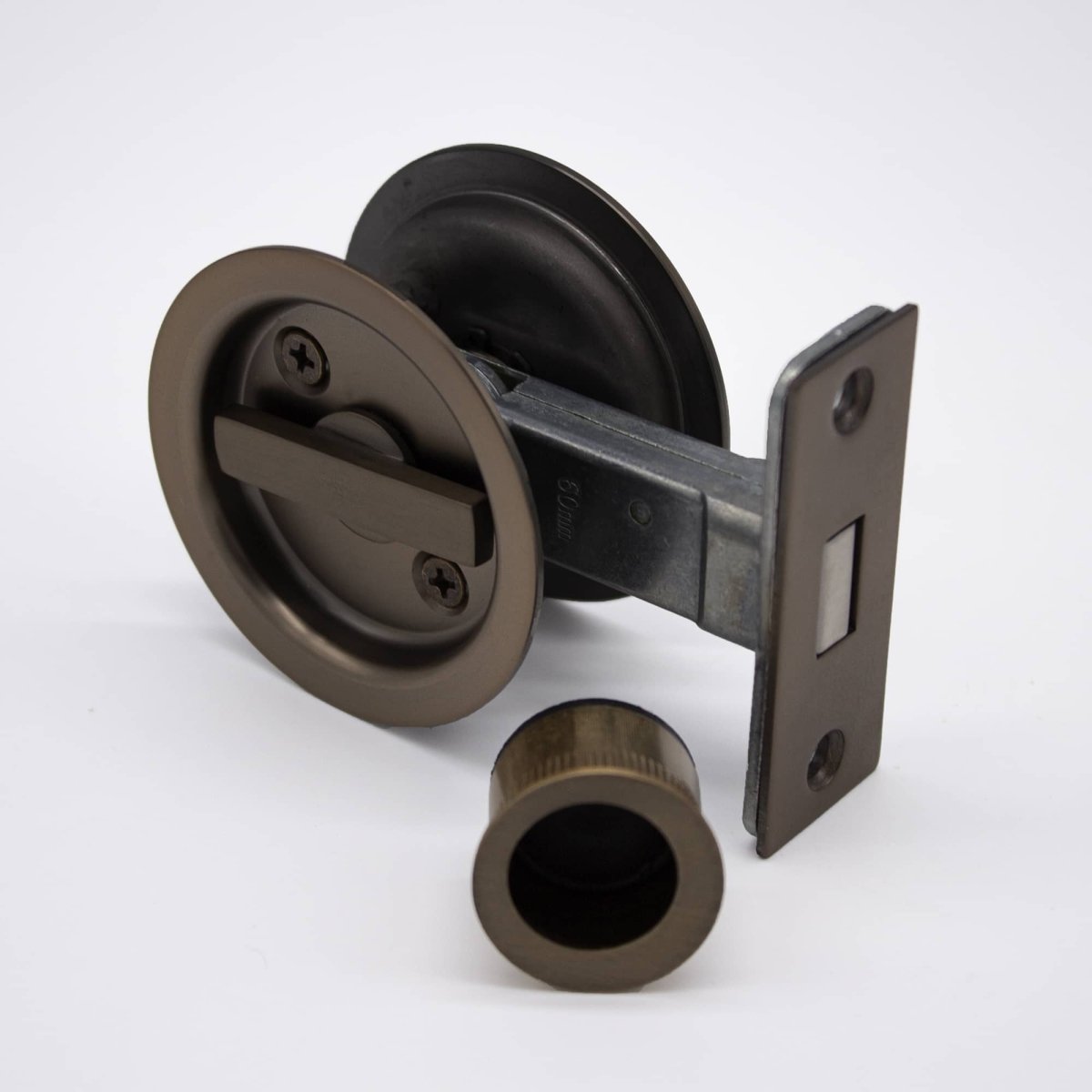 Aged Brass Round Sliding Cavity Privacy Lock - Manovella - Entry - Point - CAV2AG - Manovella