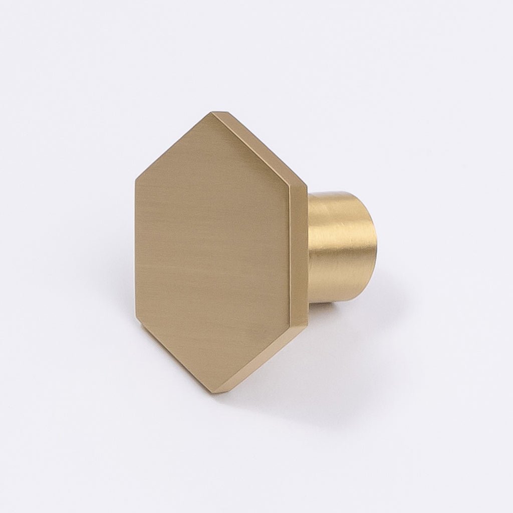 Brushed Brass Hexagonal Cabinet Knob - Rosalind - Manovella - Entry - Point - CABROS32BB - Manovella