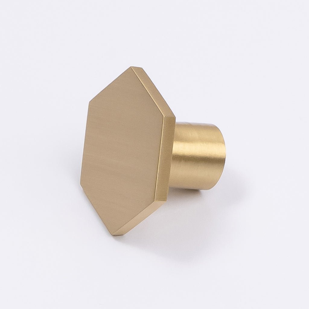 Brushed Brass Hexagonal Cabinet Knob - Rosalind - Manovella - Entry - Point - CABROS32BB - Manovella