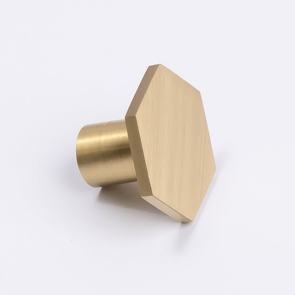 Brushed Brass Hexagonal Cabinet Knob - Rosalind - Manovella - Entry - Point - CABROS32BB - Manovella