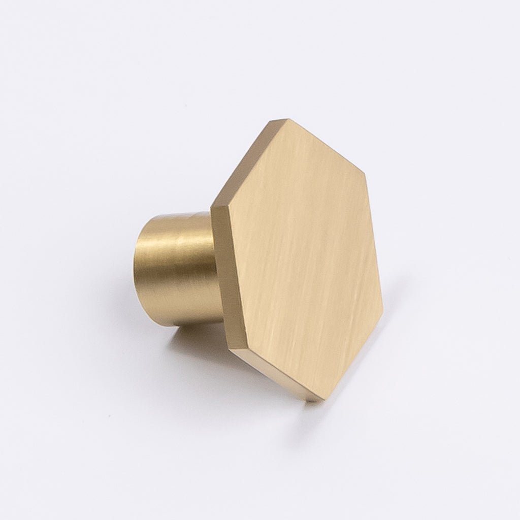 Brushed Brass Hexagonal Cabinet Knob - Rosalind - Manovella - Entry - Point - CABROS32BB - Manovella
