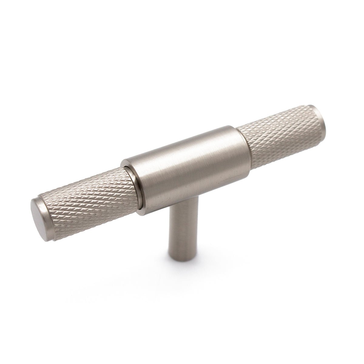 Brushed Nickel Knurled Cabinet T - Bar Pull - Miranda - Manovella - Entry - Point - CABMIR80BN - Manovella