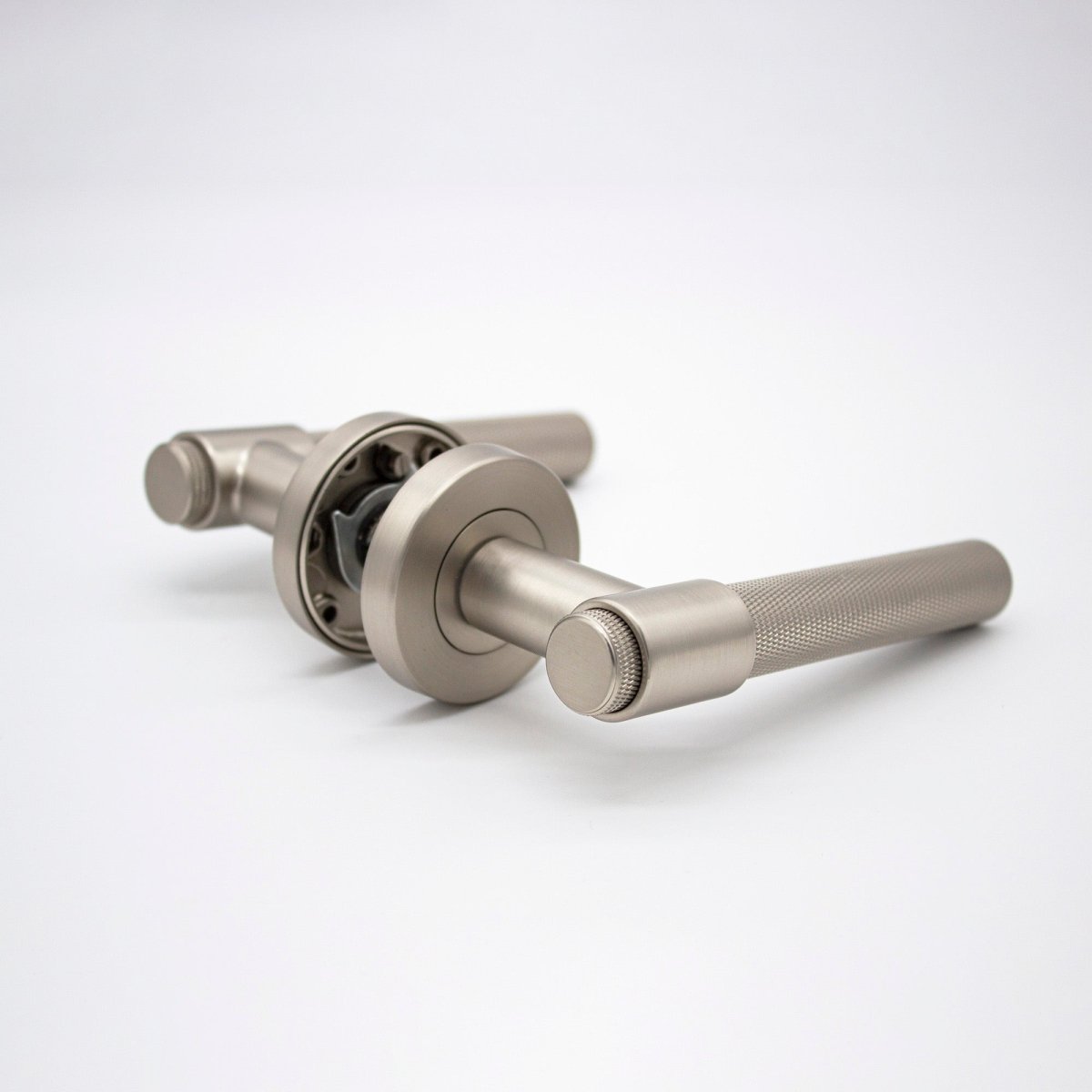 Brushed Nickel Knurled Passage Door Handle - Rosedale - Manovella - Entry - Point - RSD1BN - Manovella