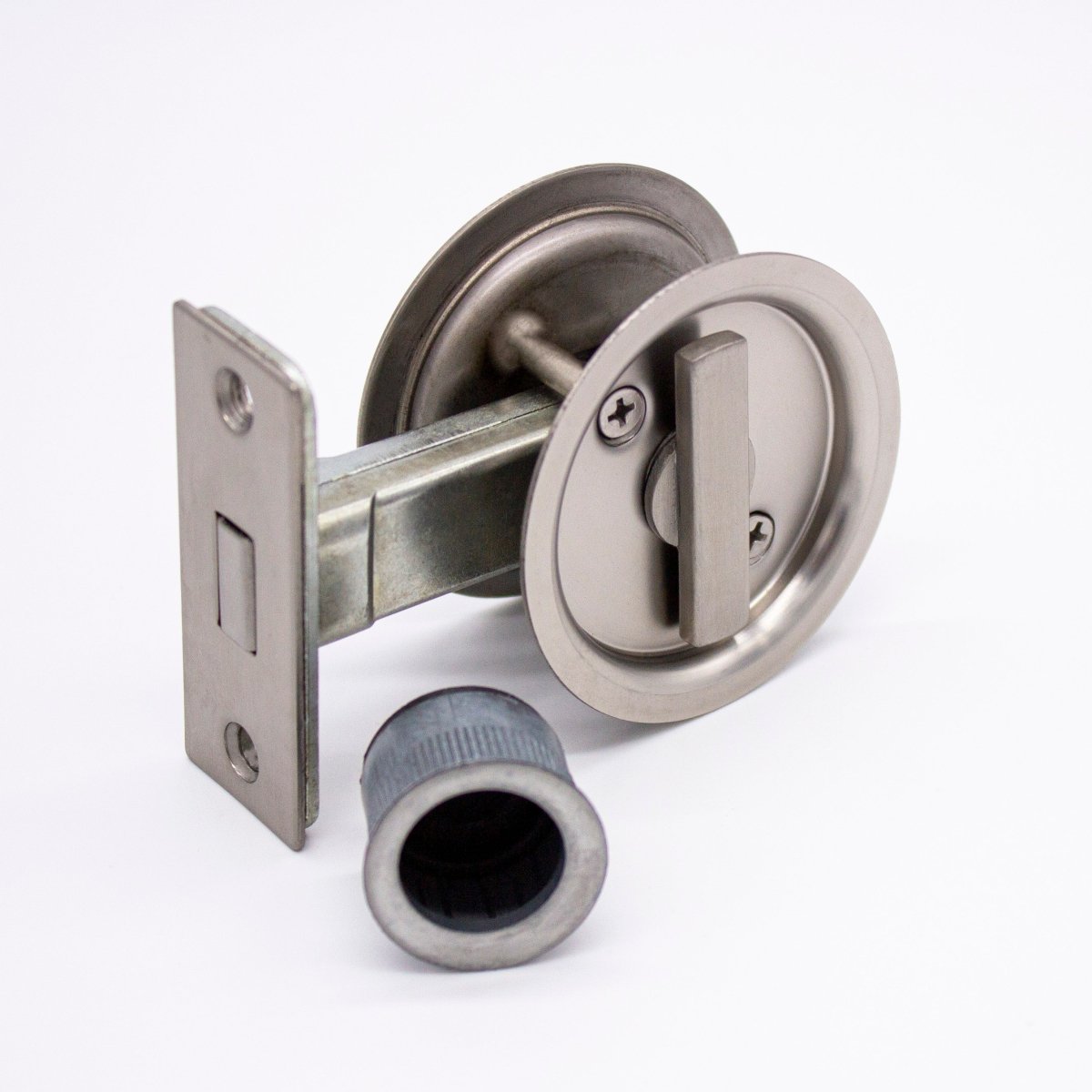 Brushed Nickel Round Sliding Cavity Privacy Lock - Manovella - Entry - Point - CAV2BN - Manovella