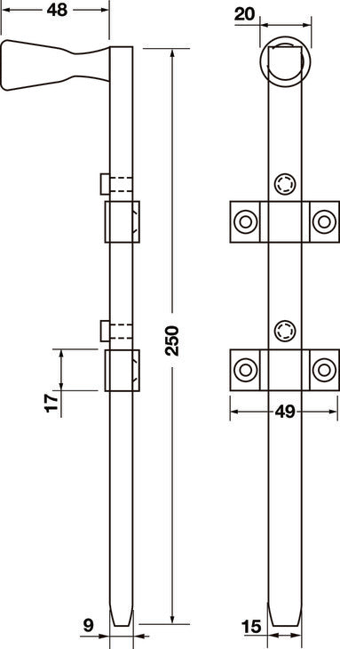 Panic Bolt, Visible Fix 250mm