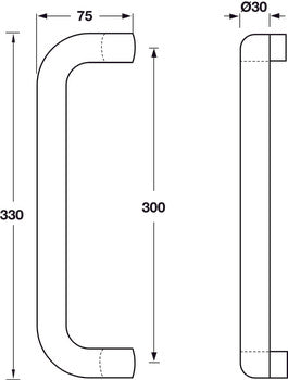 300mm Centres Round Commercial Handle 316SS - Pair