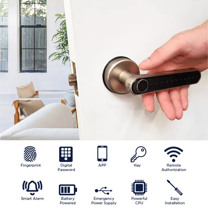 LOCKTON 'E-Series' (Round Rose Leverset) SMART DOOR LOCK *Black* - Suits 60-70mm Adj. Latch