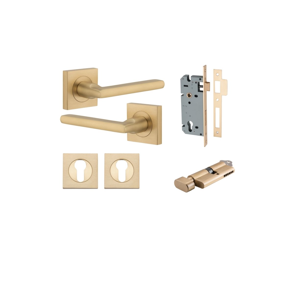 IVER Baltimore Solid Brass Square Rose Door Handle – Multiple Finishes Available - Entry - Point - 0458KENTR60KT - Iver
