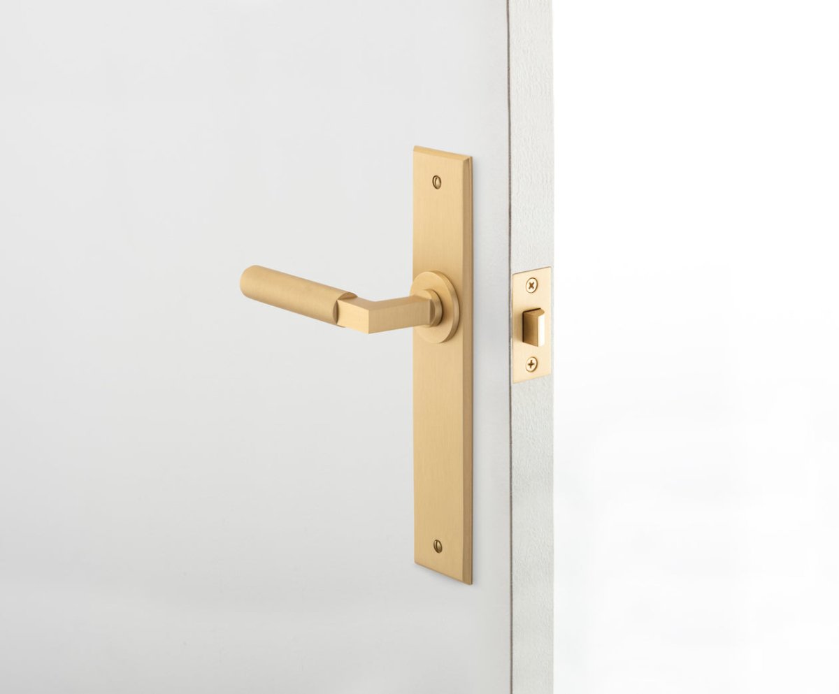 IVER Berlin Solid Brass Chamfered Plate Door Handle – Multiple Finishes Available - Entry - Point - 15294 - Iver