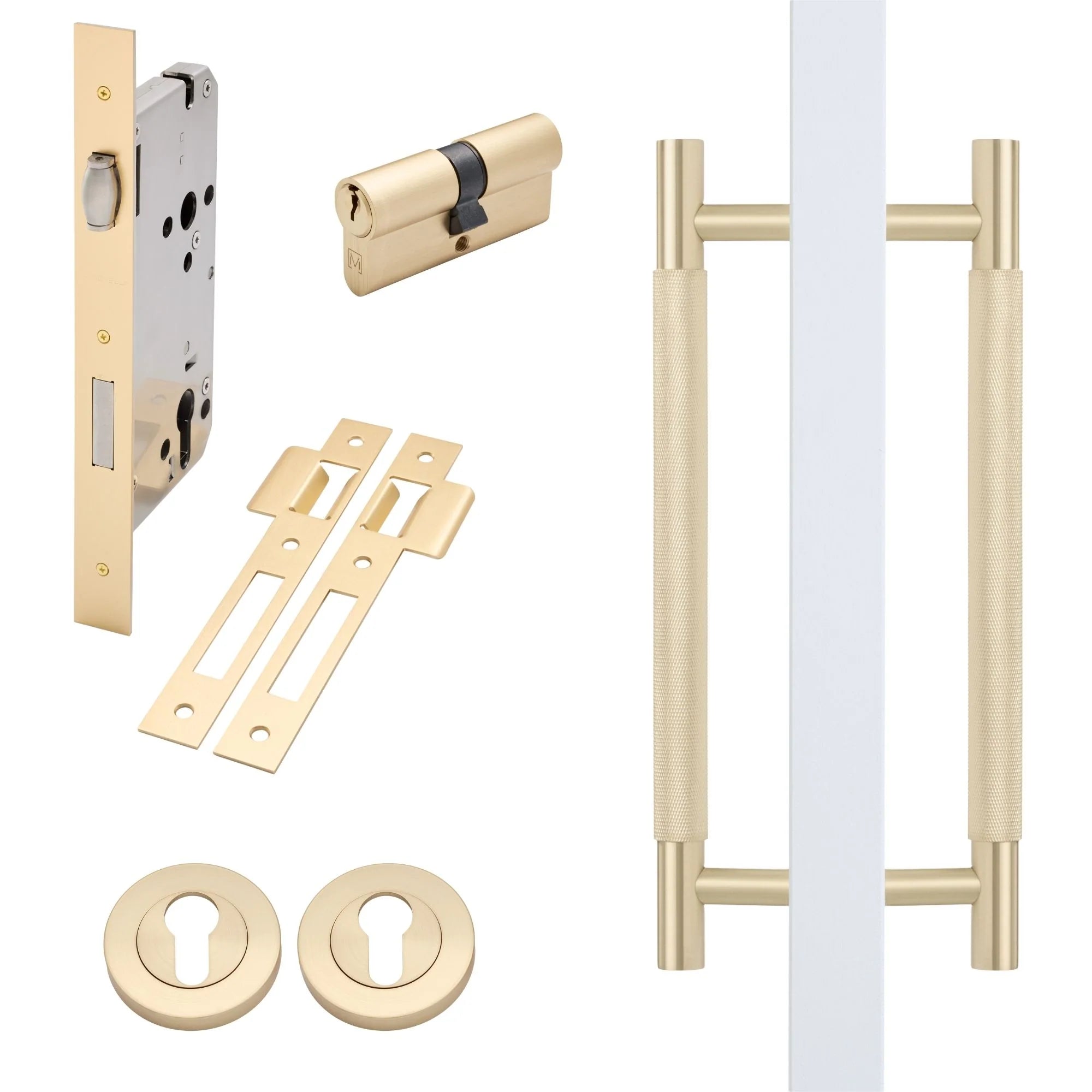 Satin Brass Roller Lock Kit - Charmian Pull - Manovella