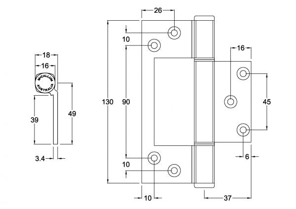 A107- Aluminium Offset Interfold Hinge - McCallum