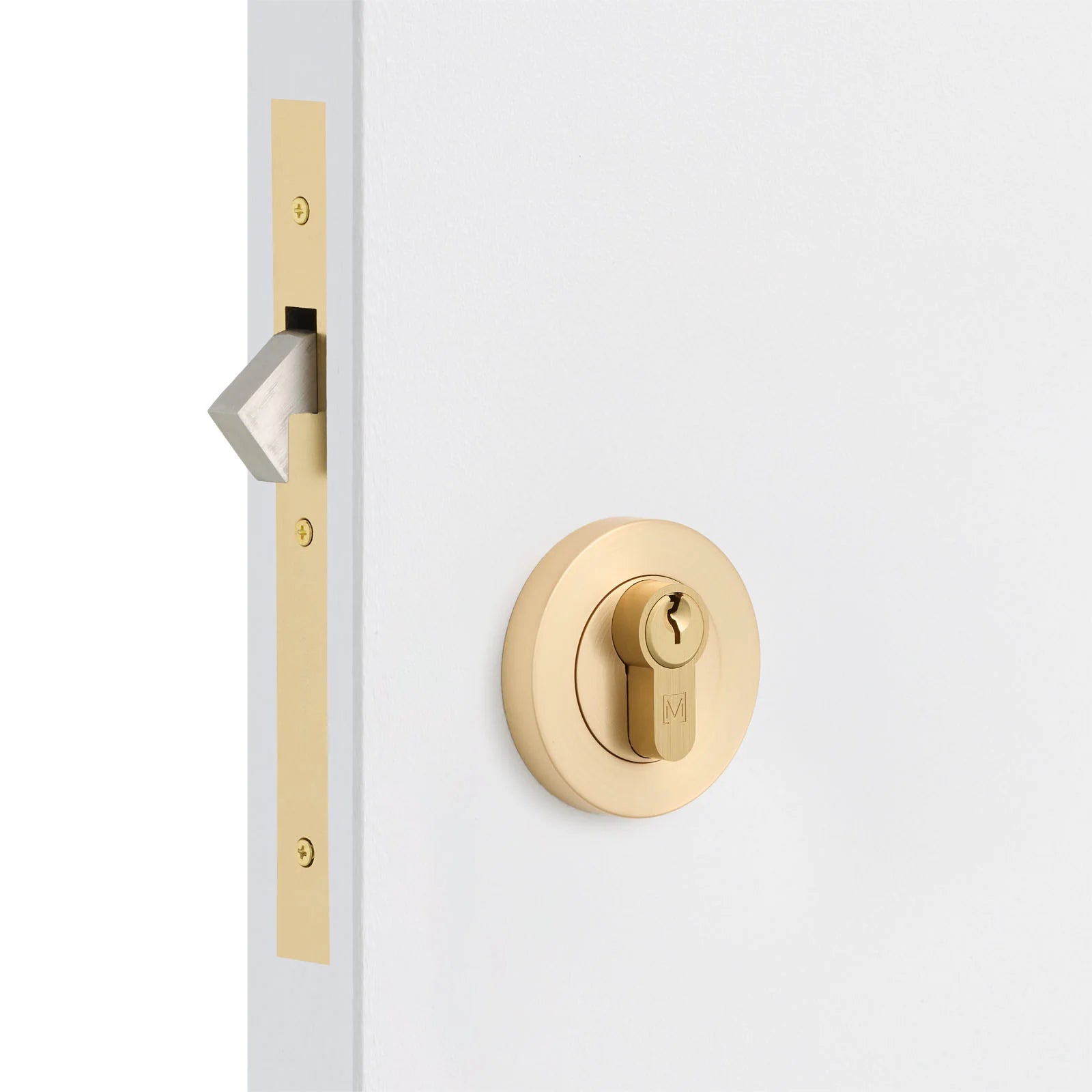 Satin Brass Sliding Door Lock Kit - Manovella