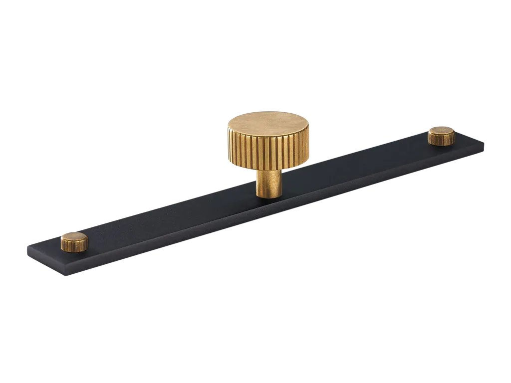 MIX Straight Knurled Cabinet Knob & Backplate - Mixed Finish By Armac Martin