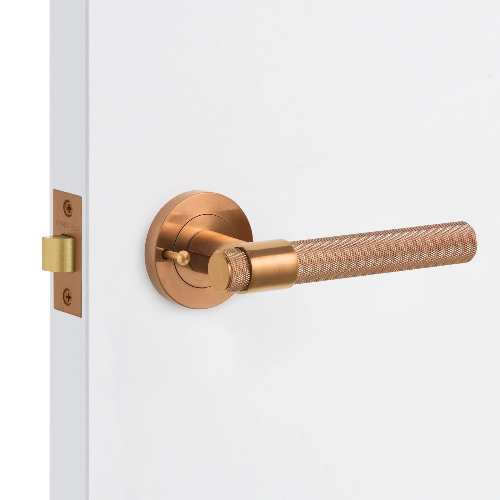 Brushed Copper Knurled Privacy Door Handle - Rosedale - Manovella