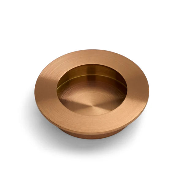 Brushed Copper Sliding Door Round Flush Pull 65mm - Manovella