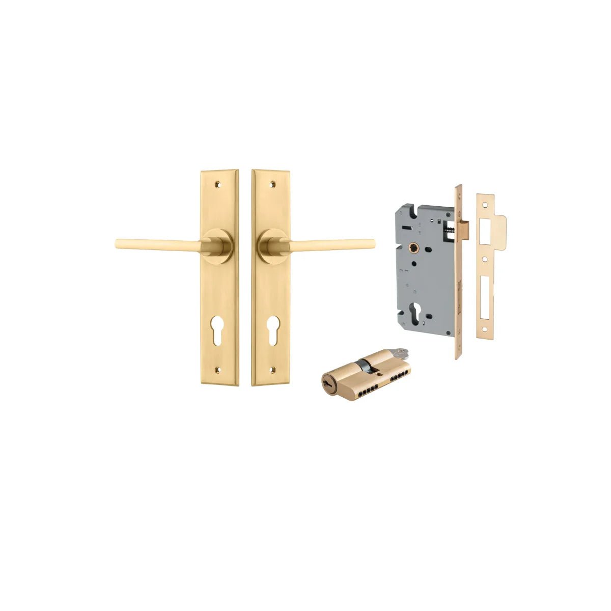 IVER Baltimore Solid Brass Chamfered Plate Door Handle – Multiple Finishes Available - Entry - Point - 15282KENTR60KK - Iver
